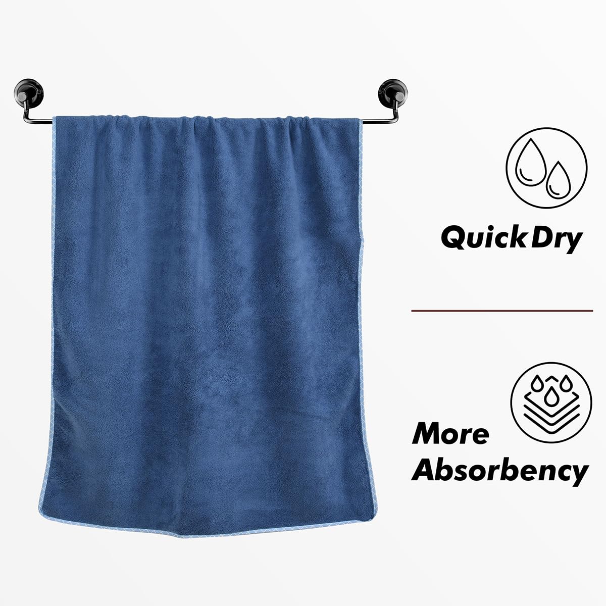 UrbanLeaf Microfiber Large Bath Towel | Quick Dry Super Absorbent - Bath Towel for Men and Women | Grey & Navy Blue | Towel for